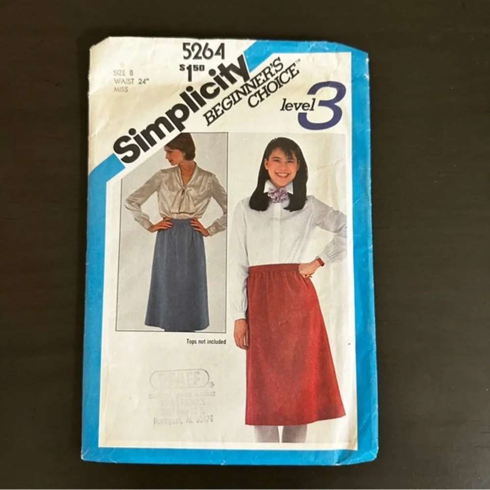 Vintage Sewing Pattern Simplicity Skirt Blouse Miss Size 8 Waist 24 1980s